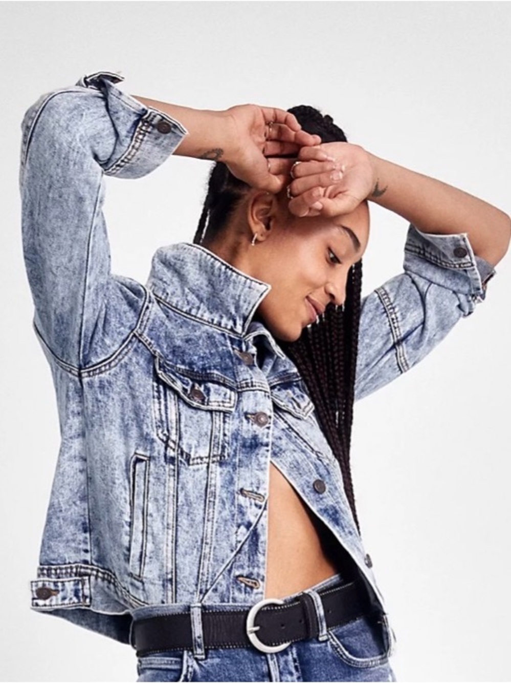 NWOT Free People We The Free Rumors Denim Jacket in XS Acid Wash